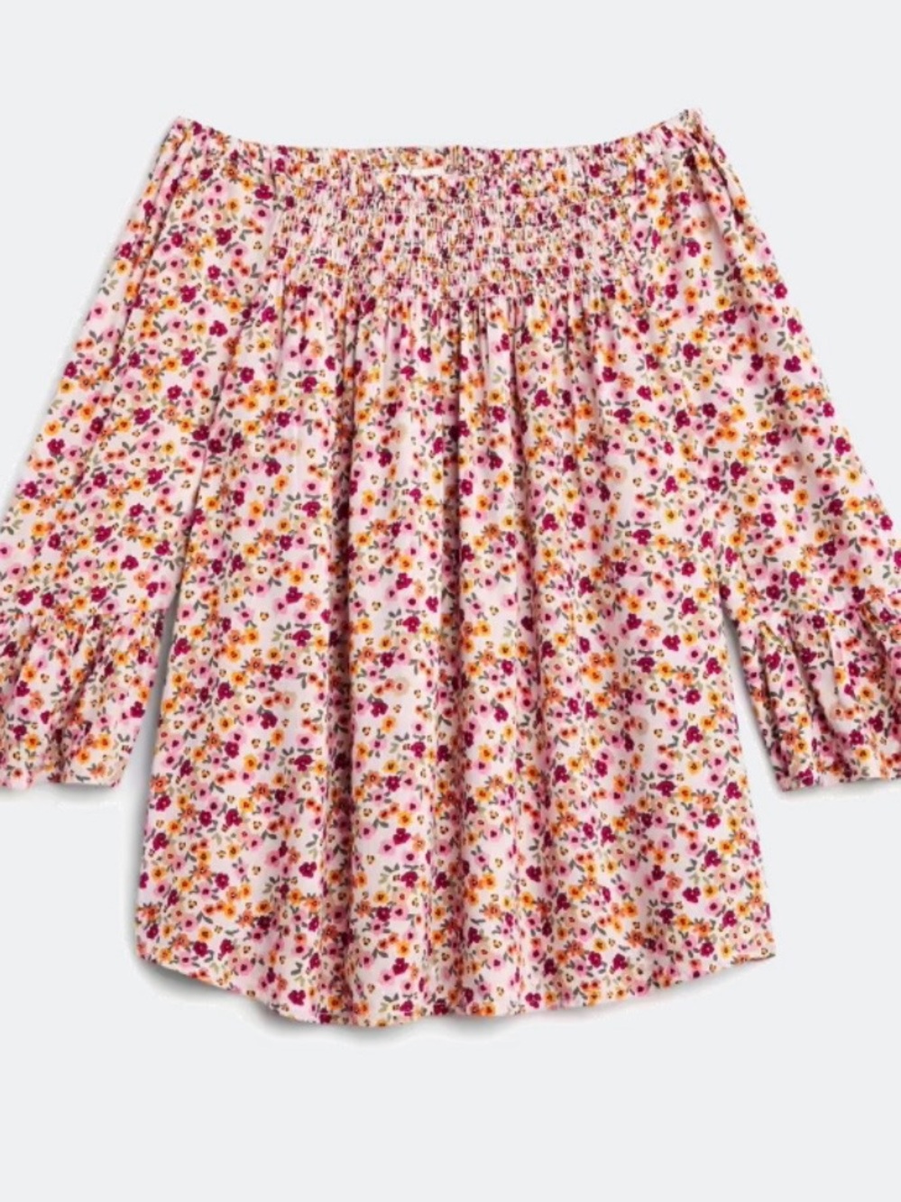 beachlunchlounge Pink Floral Off-Shoulder Smocked Blouse